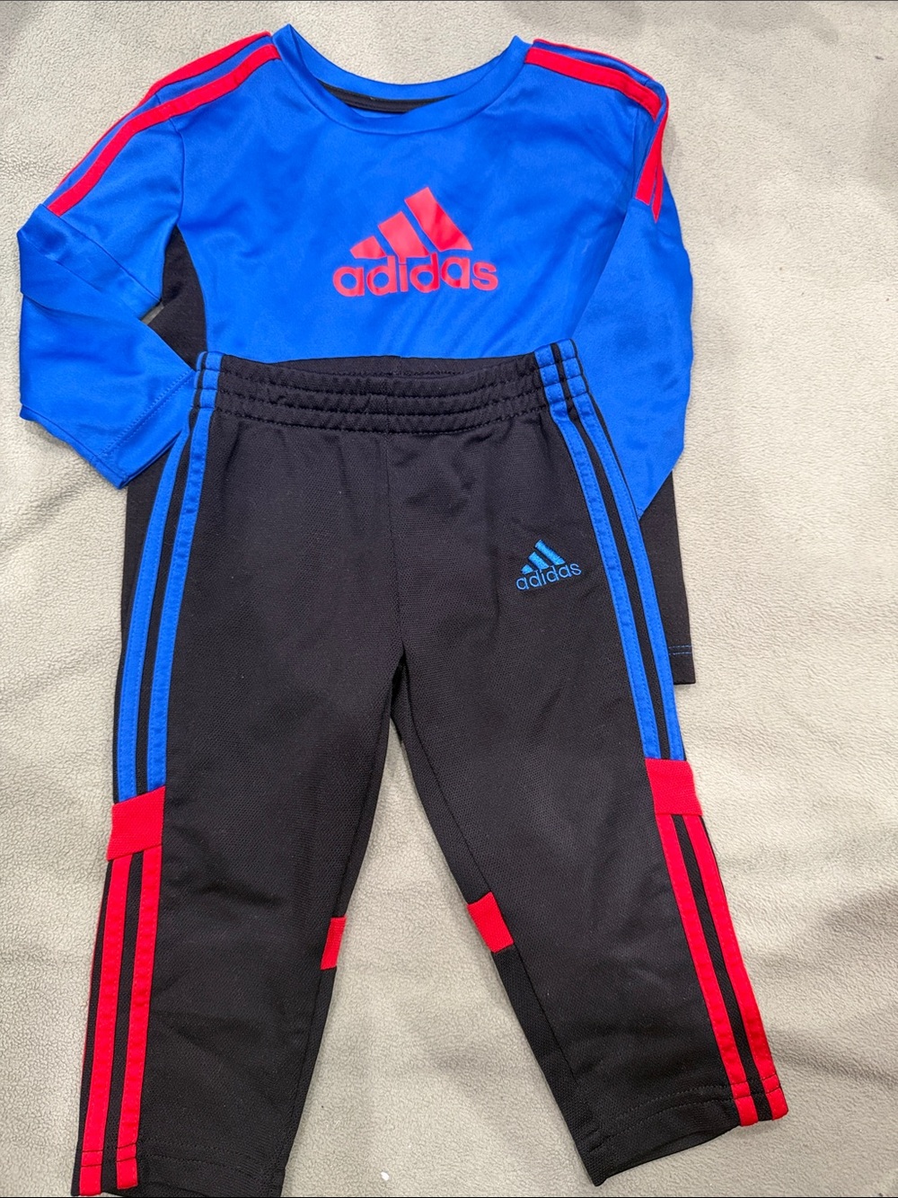 adidas Black Sweatpants with Blue & Red Stripes